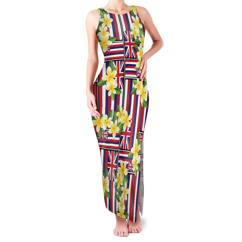 Hawaii Plumeria Lei Family Matching Tank Maxi Dress and Hawaiian Shirt Hawaiian Flag Motif LT9 Mom's Dress Red - Polynesian Pride