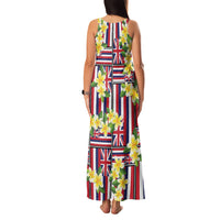 Hawaii Plumeria Lei Family Matching Tank Maxi Dress and Hawaiian Shirt Hawaiian Flag Motif LT9 - Polynesian Pride