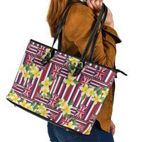 Hawaii Plumeria Lei Leather Tote Bag Hawaiian Flag Motif LT9 - Polynesian Pride