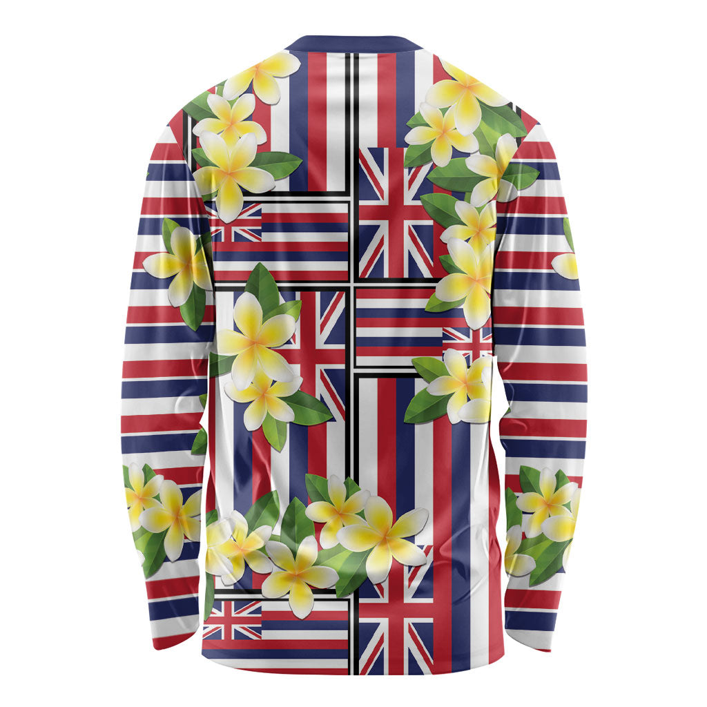 Hawaii Plumeria Lei Long Sleeve Shirt Hawaiian Flag Motif LT9 - Polynesian Pride