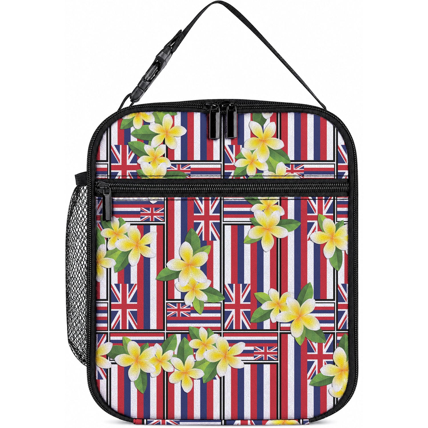 Hawaii Plumeria Lei Lunch Bag Hawaiian Flag Motif LT9 10.2 × 8.3 × 4.3 inch Red - Polynesian Pride