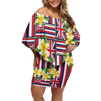 Hawaii Plumeria Lei Off Shoulder Short Dress Hawaiian Flag Motif