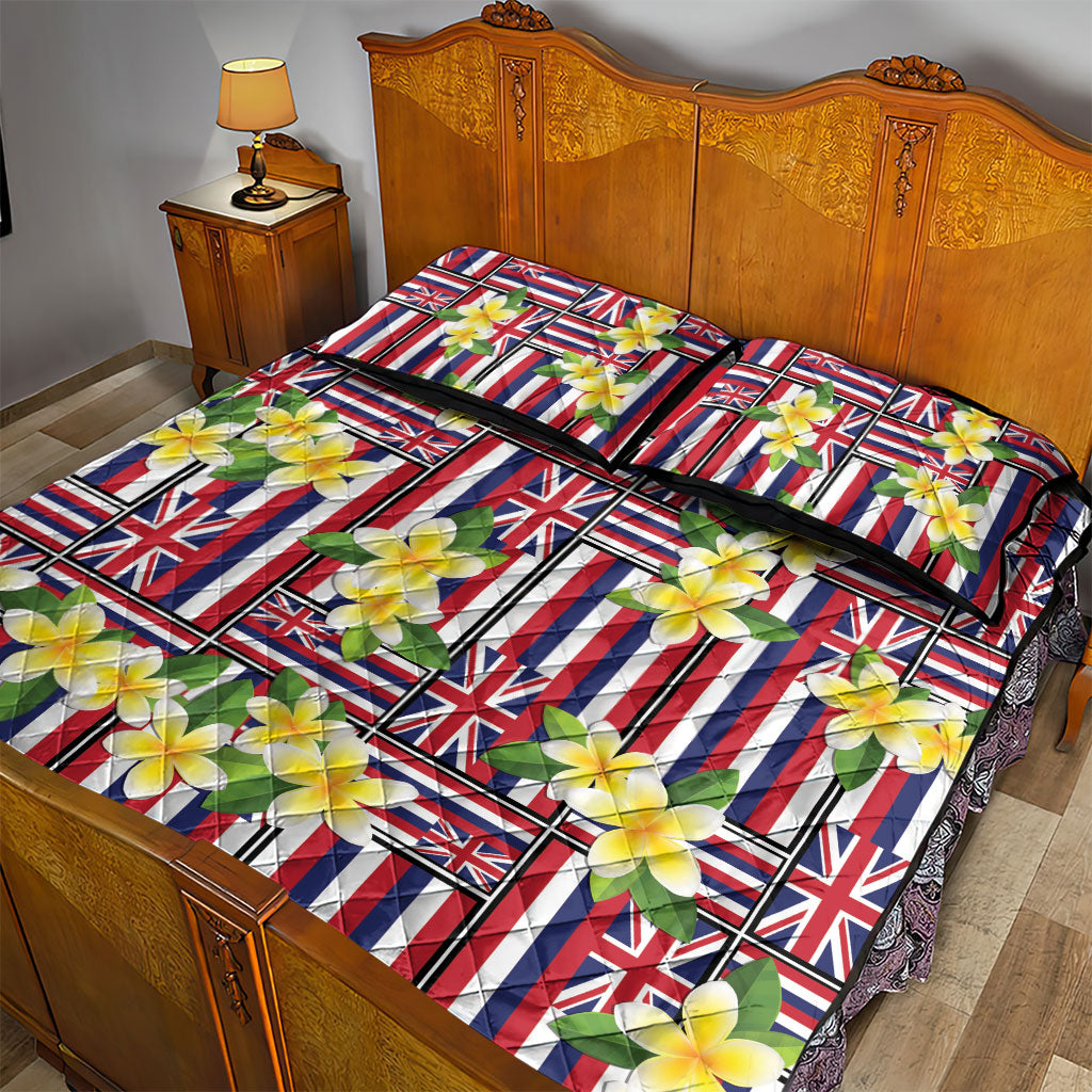 Hawaii Plumeria Lei Quilt Bed Set Hawaiian Flag Motif