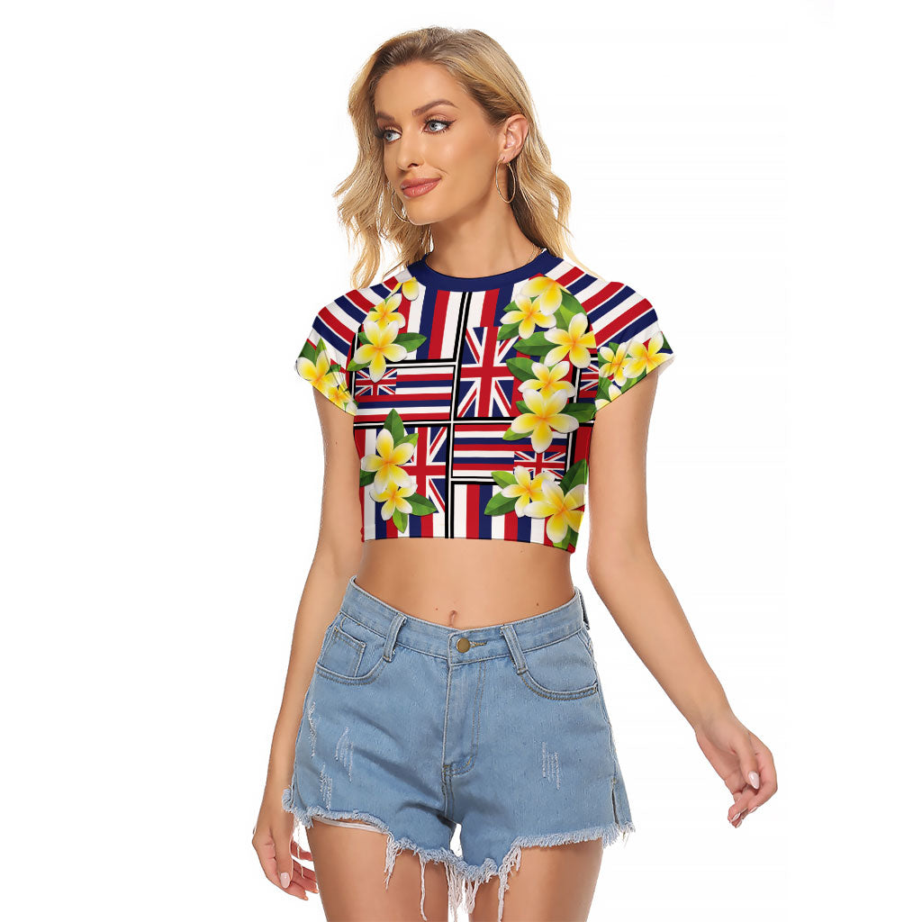 Hawaii Plumeria Lei Raglan Cropped T Shirt Hawaiian Flag Motif LT9 Female Red - Polynesian Pride