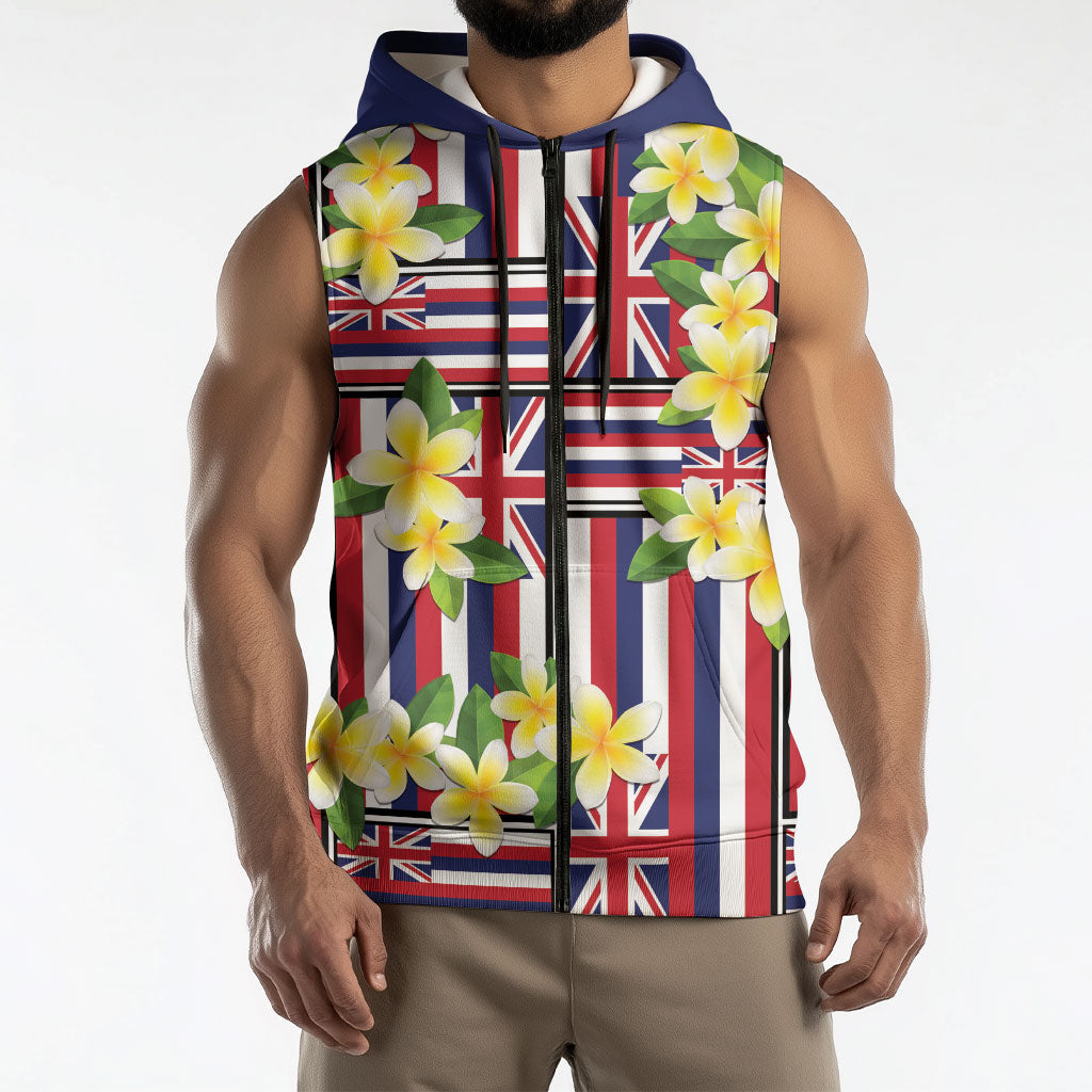 Hawaii Plumeria Lei Sleeveless Zip Hoodie Hawaiian Flag Motif LT9 - Polynesian Pride