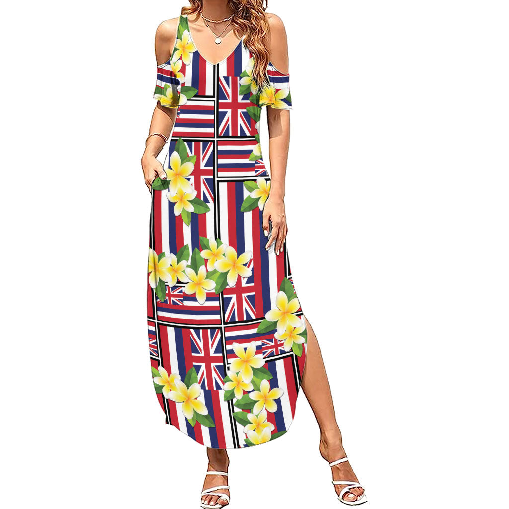 Hawaii Plumeria Lei Summer Maxi Dress Hawaiian Flag Motif LT9 Women Red - Polynesian Pride