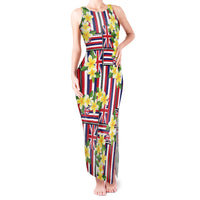 Hawaii Plumeria Lei Tank Maxi Dress Hawaiian Flag Motif
