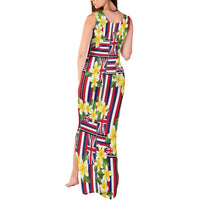 Hawaii Plumeria Lei Tank Maxi Dress Hawaiian Flag Motif
