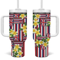 Hawaii Plumeria Lei Tumbler With Handle Hawaiian Flag Motif LT9 One Size: 40 oz Red - Polynesian Pride