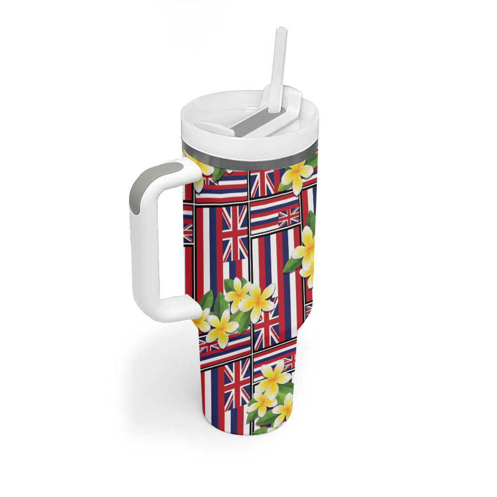 Hawaii Plumeria Lei Tumbler With Handle Hawaiian Flag Motif LT9 - Polynesian Pride