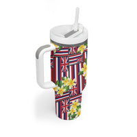 Hawaii Plumeria Lei Tumbler With Handle Hawaiian Flag Motif LT9 - Polynesian Pride