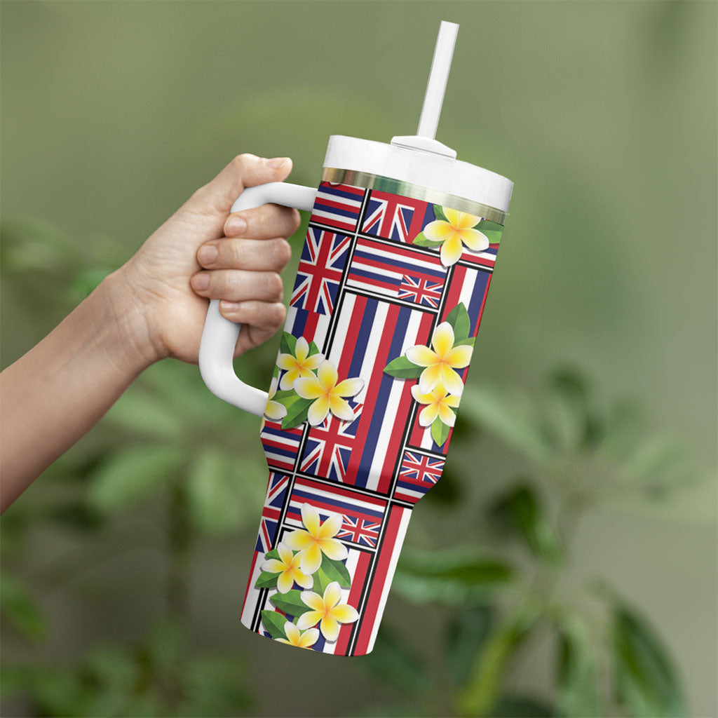 Hawaii Plumeria Lei Tumbler With Handle Hawaiian Flag Motif LT9 - Polynesian Pride