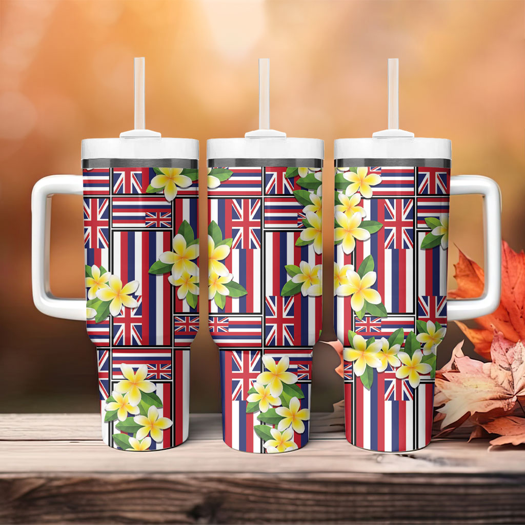 Hawaii Plumeria Lei Tumbler With Handle Hawaiian Flag Motif LT9 - Polynesian Pride