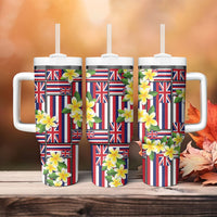 Hawaii Plumeria Lei Tumbler With Handle Hawaiian Flag Motif LT9 - Polynesian Pride