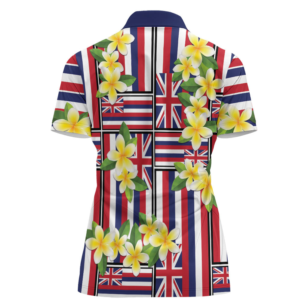 Hawaii Plumeria Lei Women Polo Shirt Hawaiian Flag Motif