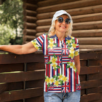Hawaii Plumeria Lei Women Polo Shirt Hawaiian Flag Motif