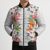Hawaii Tropical Twist Lei Bomber Puffer Jacket Hawaiian Flag Motif