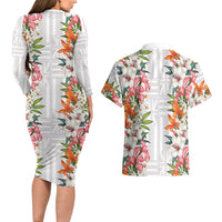 Hawaii Tropical Twist Lei Couples Matching Long Sleeve Bodycon Dress and Hawaiian Shirt Hawaiian Flag Motif LT9 - Polynesian Pride