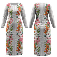 Hawaii Tropical Twist Lei Couples Matching Long Sleeve Bodycon Dress and Hawaiian Shirt Hawaiian Flag Motif LT9 - Polynesian Pride
