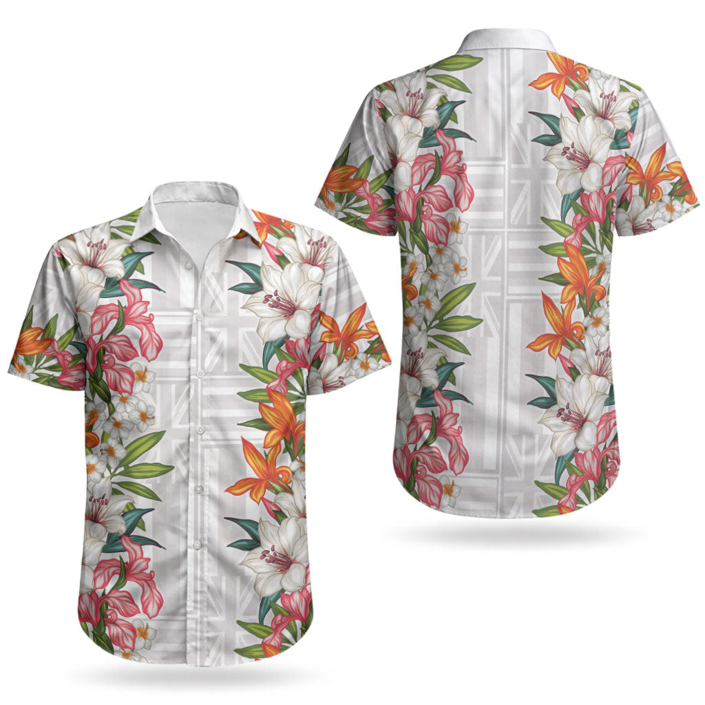 Hawaii Tropical Twist Lei Couples Matching Puletasi and Hawaiian Shirt Hawaiian Flag Motif LT9 - Polynesian Pride