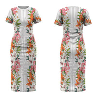 Hawaii Tropical Twist Lei Couples Matching Short Sleeve Bodycon Dress and Long Sleeve Button Shirt Hawaiian Flag Motif LT9 - Polynesian Pride