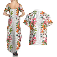 Hawaii Tropical Twist Lei Couples Matching Summer Maxi Dress and Hawaiian Shirt Hawaiian Flag Motif