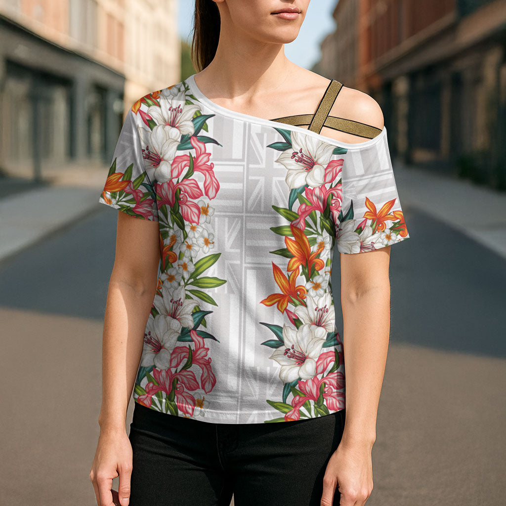 Hawaii Tropical Twist Lei Cross Shoulder Shirt Hawaiian Flag Motif