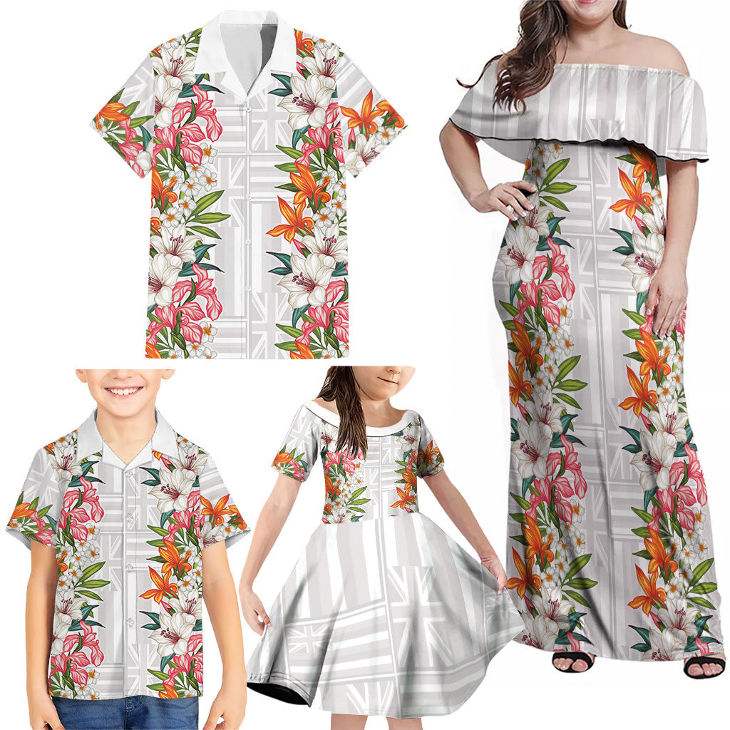 Hawaii Tropical Twist Lei Family Matching Off Shoulder Maxi Dress and Hawaiian Shirt Hawaiian Flag Motif