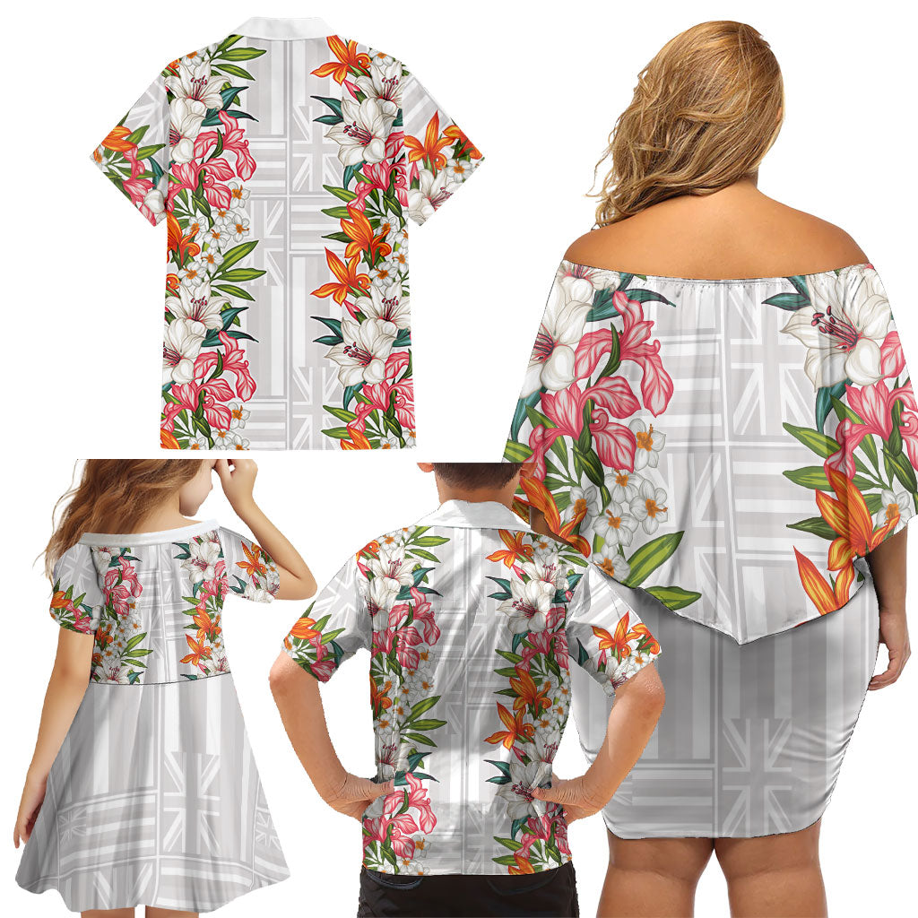 Hawaii Tropical Twist Lei Family Matching Off Shoulder Short Dress and Hawaiian Shirt Hawaiian Flag Motif LT9 - Polynesian Pride