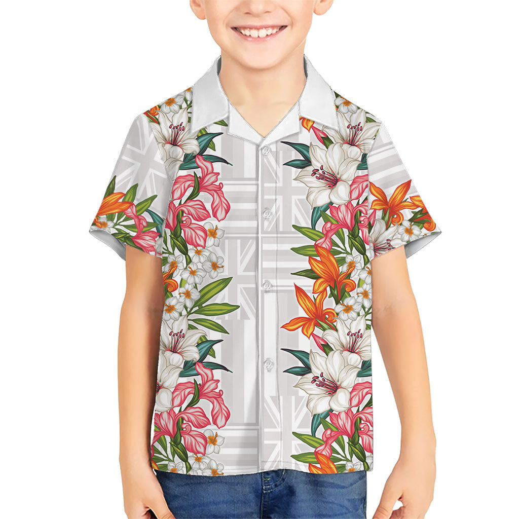 Hawaii Tropical Twist Lei Family Matching Puletasi and Hawaiian Shirt Hawaiian Flag Motif LT9 Son's Shirt White - Polynesian Pride