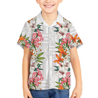 Hawaii Tropical Twist Lei Family Matching Puletasi and Hawaiian Shirt Hawaiian Flag Motif LT9 Son's Shirt White - Polynesian Pride