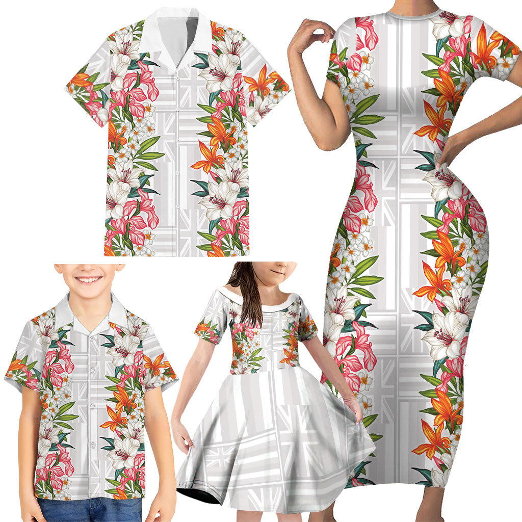 Hawaii Tropical Twist Lei Family Matching Short Sleeve Bodycon Dress and Hawaiian Shirt Hawaiian Flag Motif LT9 - Polynesian Pride