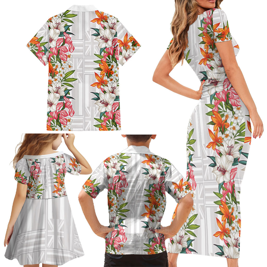 Hawaii Tropical Twist Lei Family Matching Short Sleeve Bodycon Dress and Hawaiian Shirt Hawaiian Flag Motif LT9 - Polynesian Pride