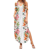 Hawaii Tropical Twist Lei Family Matching Summer Maxi Dress and Hawaiian Shirt Hawaiian Flag Motif LT9 Mom's Dress White - Polynesian Pride