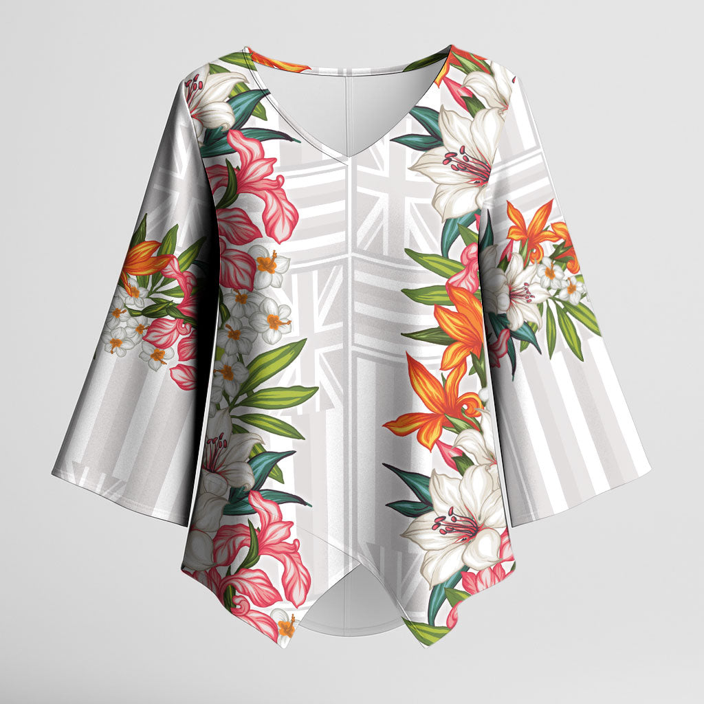 Hawaii Tropical Twist Lei Kimono Sleeve Blouse Hawaiian Flag Motif