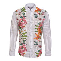 Hawaii Tropical Twist Lei Long Sleeve Button Shirt Hawaiian Flag Motif
