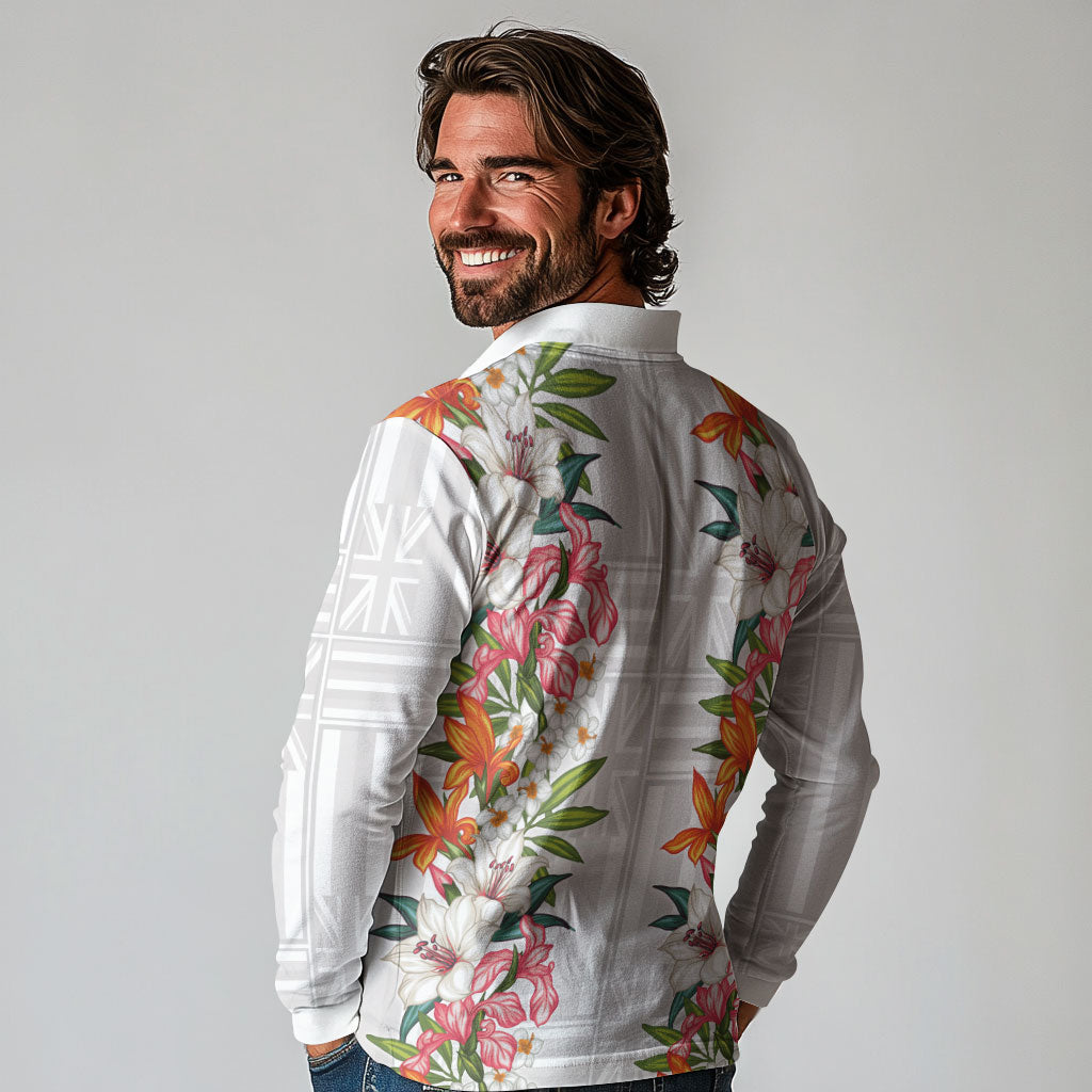 Hawaii Tropical Twist Lei Long Sleeve Polo Shirt Hawaiian Flag Motif