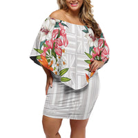 Hawaii Tropical Twist Lei Off Shoulder Short Dress Hawaiian Flag Motif