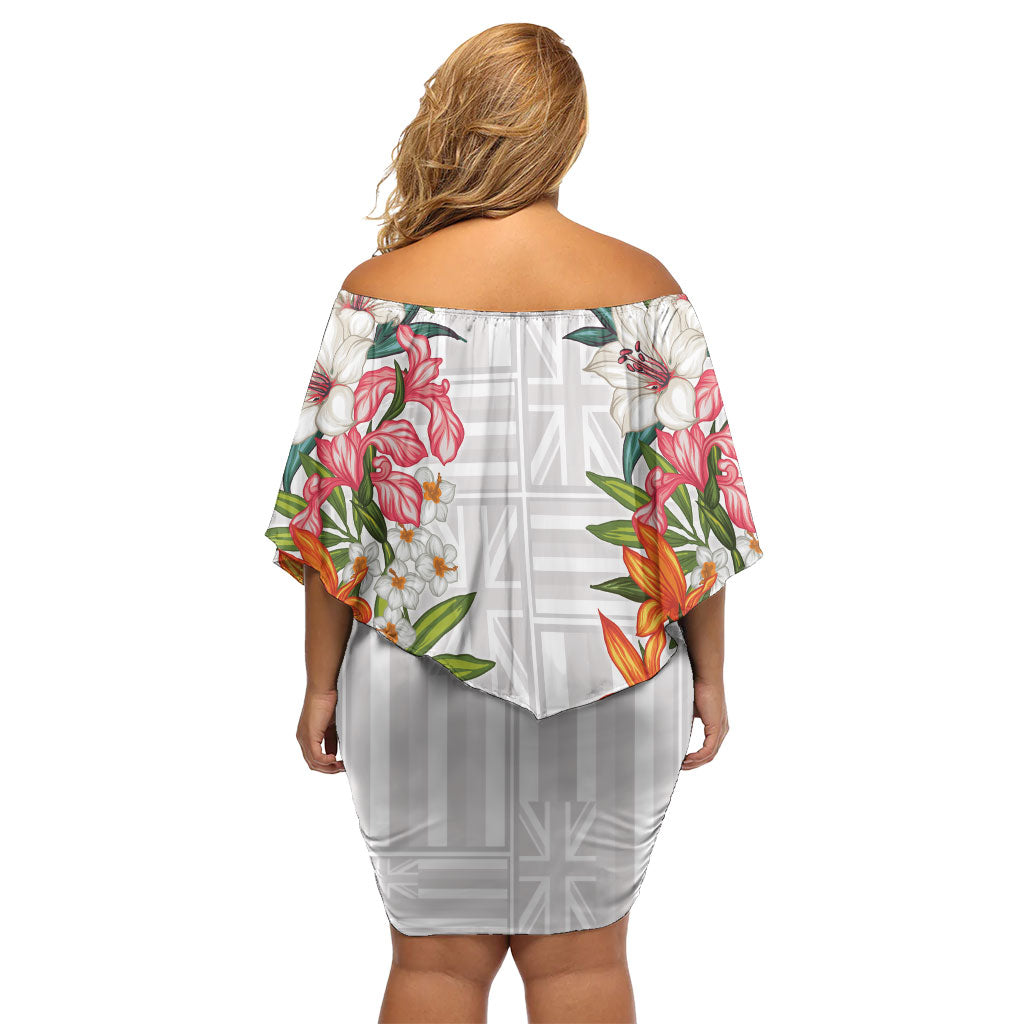 Hawaii Tropical Twist Lei Off Shoulder Short Dress Hawaiian Flag Motif