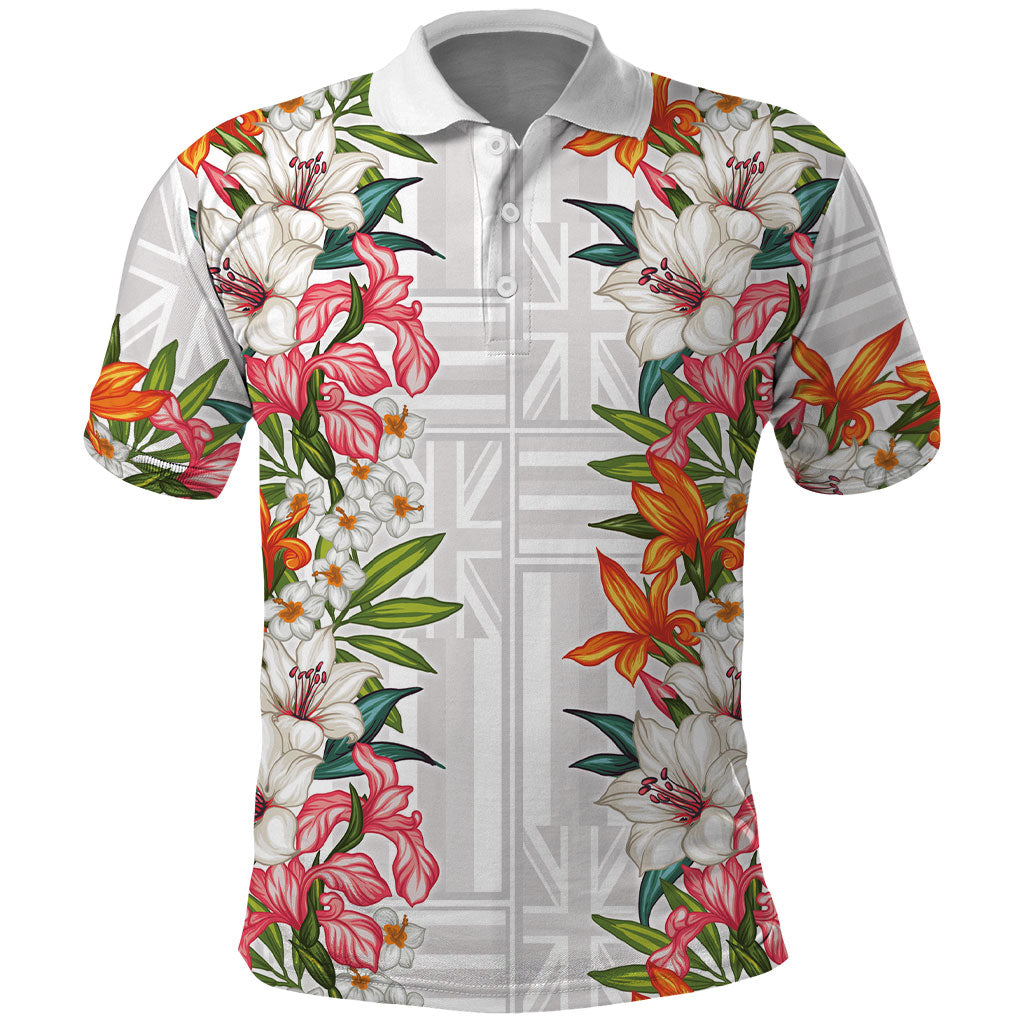 Hawaii Tropical Twist Lei Polo Shirt Hawaiian Flag Motif LT9 White - Polynesian Pride