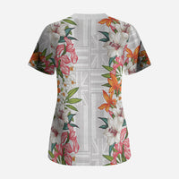 Hawaii Tropical Twist Lei Scrub Top Hawaiian Flag Motif