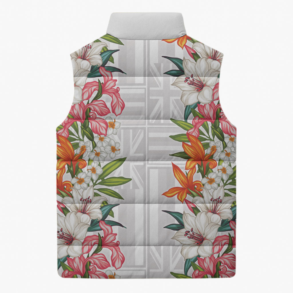 Hawaii Tropical Twist Lei Sleeveless Puffer Jacket Hawaiian Flag Motif