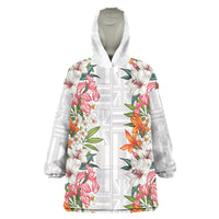 Hawaii Tropical Twist Lei Wearable Blanket Hoodie Hawaiian Flag Motif LT9 One Size White - Polynesian Pride