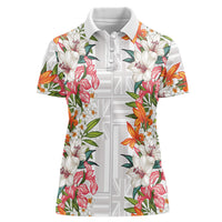 Hawaii Tropical Twist Lei Women Polo Shirt Hawaiian Flag Motif