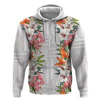 Hawaii Tropical Twist Lei Zip Hoodie Hawaiian Flag Motif LT9 Zip Hoodie White - Polynesian Pride