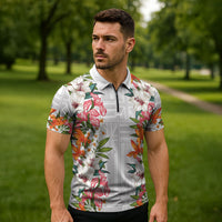 Hawaii Tropical Twist Lei Zipper Polo Shirt Hawaiian Flag Motif