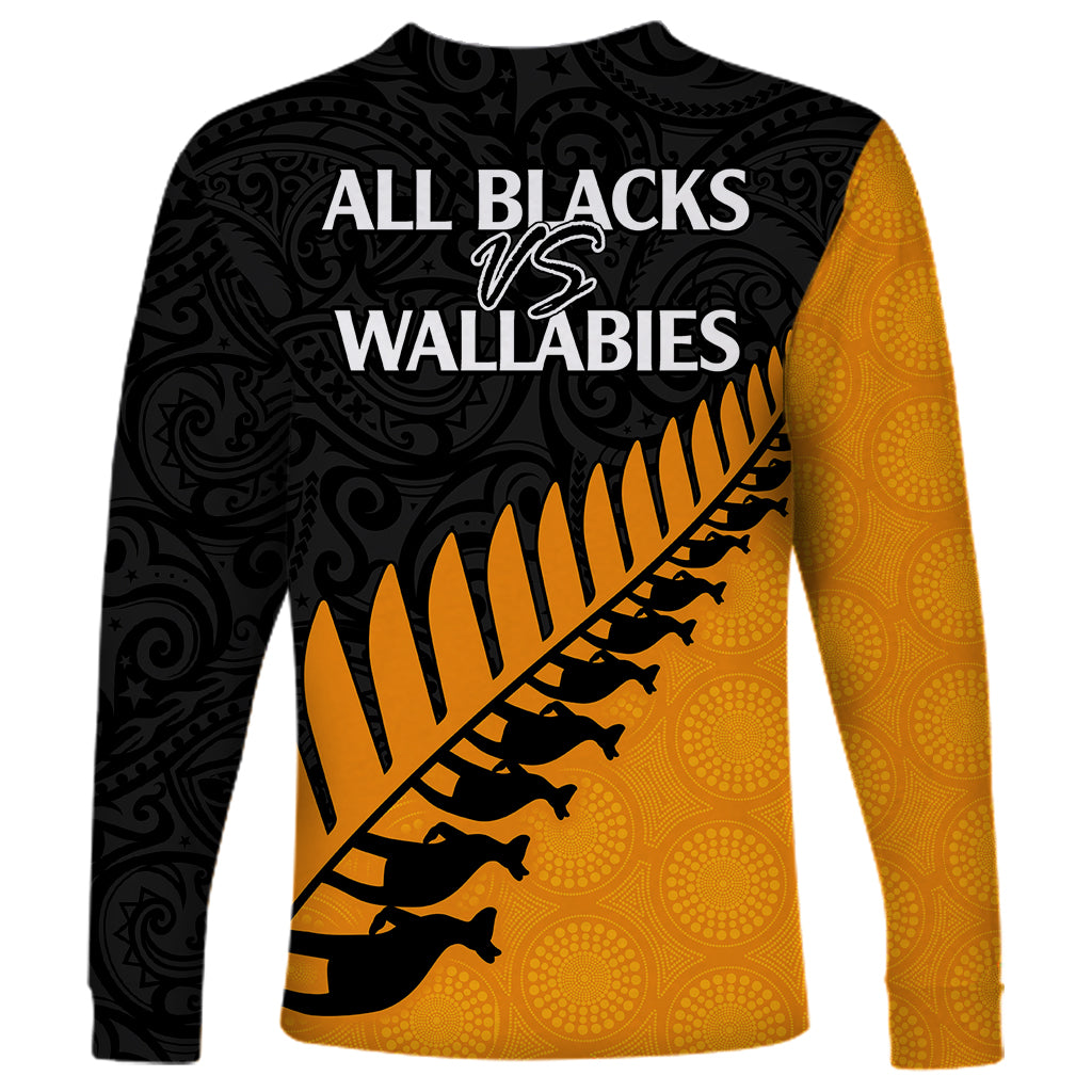 Australia Wallabies and Aotearoa Rugby Long Sleeve Shirt Kangaroo Black Fern Maori Gold Vibe LT9 - Polynesian Pride