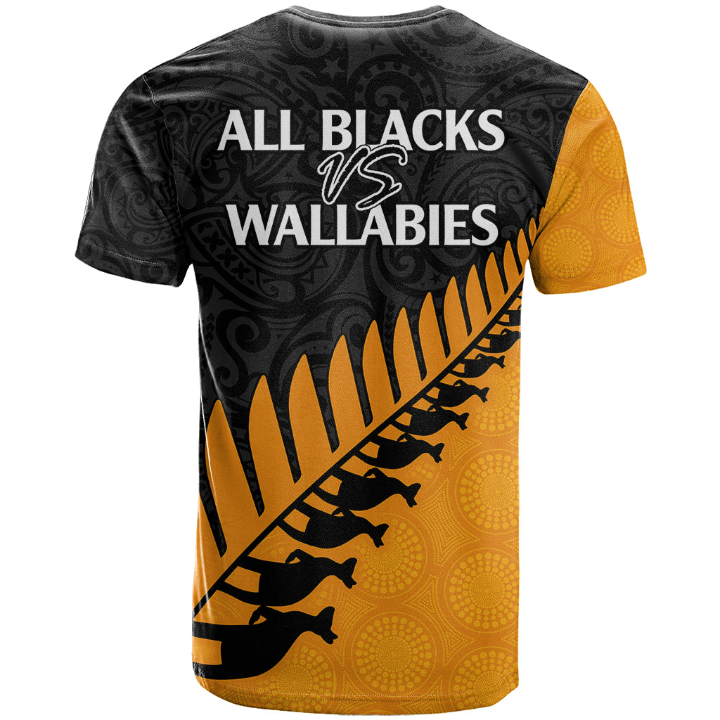 Australia Wallabies and Aotearoa Rugby T Shirt Kangaroo Black Fern Maori Gold Vibe LT9 - Polynesian Pride
