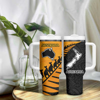 Australia New Zealand Rugby Tumbler With Handle Aboriginal Wallabies and Maori Black Fern Gold Vibe