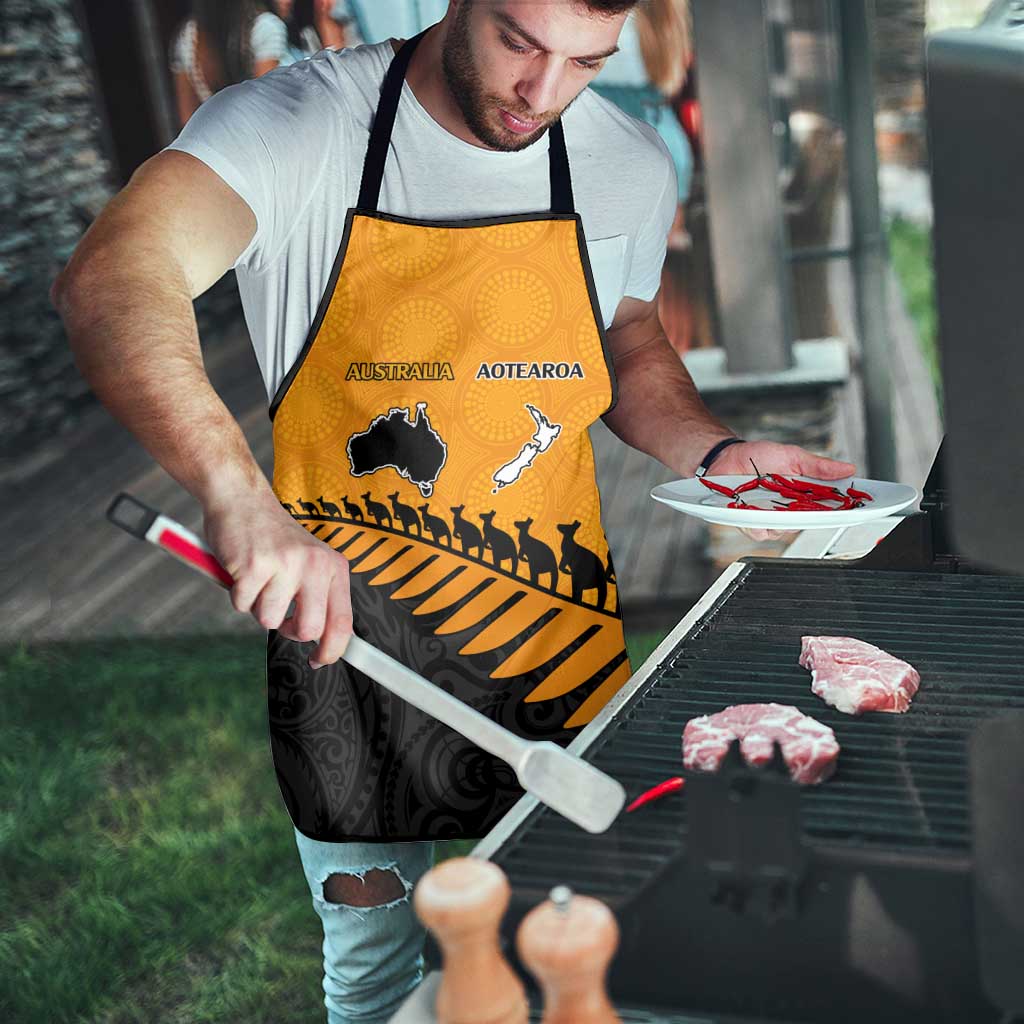 Australia New Zealand Rugby Apron Gold Aboriginal Wallabies and Maori Black Fern - Polynesian Pride